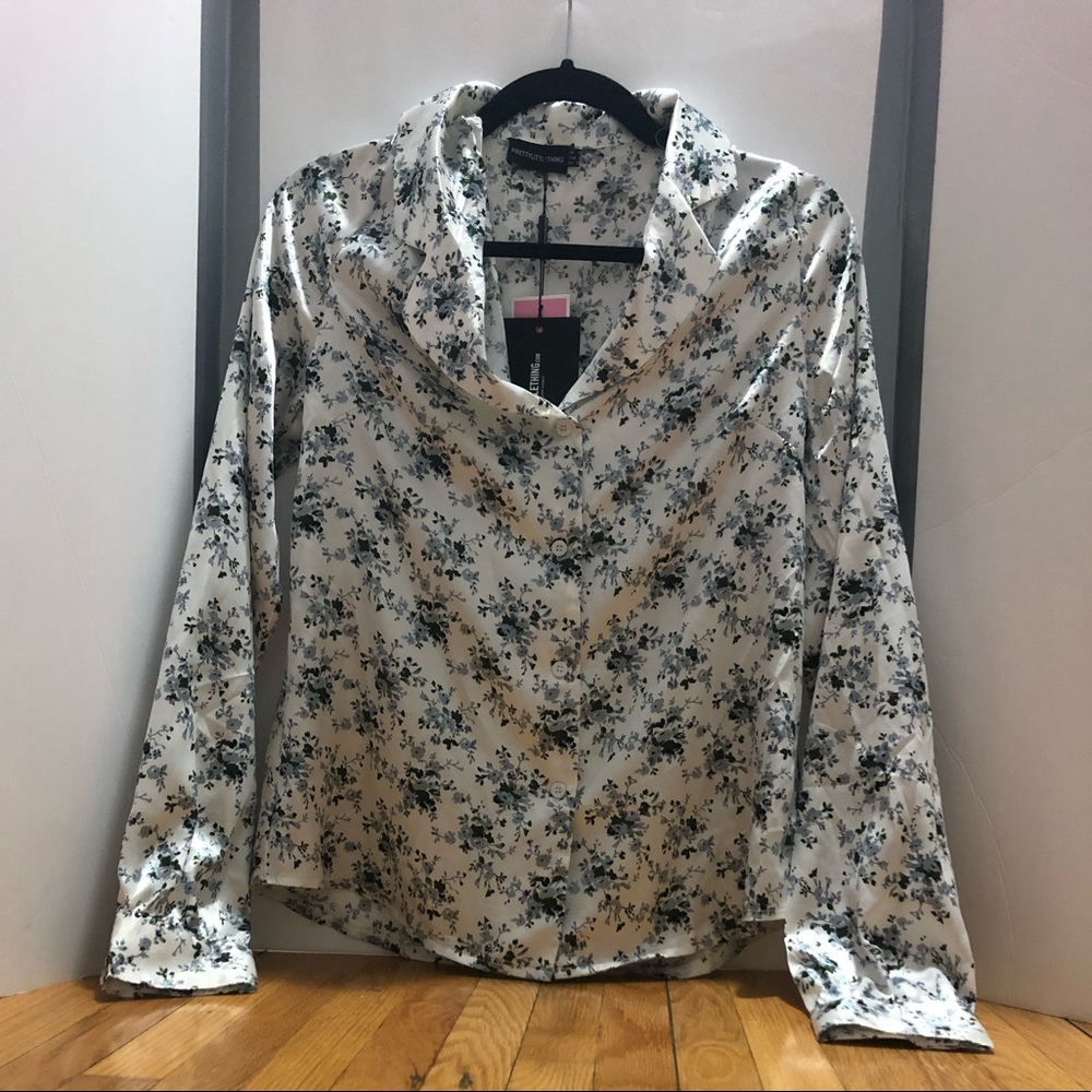 PRETTYLITTLETHING White Floral Button Fitted Shirt